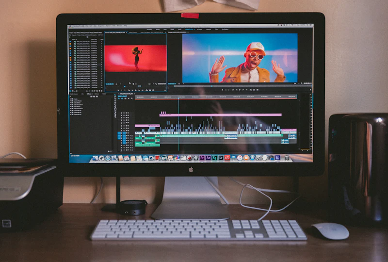 Video editing timeline open on a desktop monitor